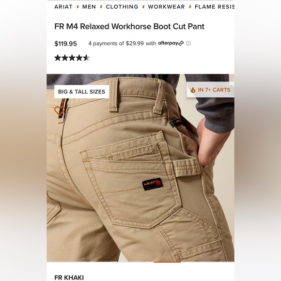 Ariat Men's FR Tan Pants - Picture 6 of 7